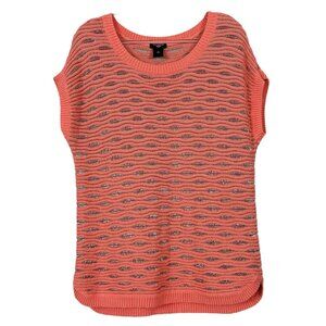 Ann Taylor Metallic Foil Open Knit Sheer Sweater Top Orange Peach Petite Size PM